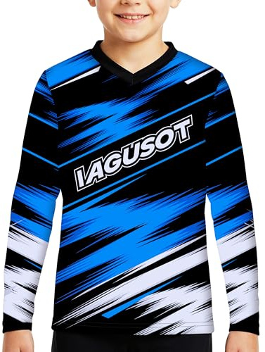 IAGUSOT Long-Sleeve Cycling Jersey for Youth/Kids, Including Cycling, Motorcycling, Dirt Bike Riding (US, Alpha, Large, Regular, Regular, Blue)