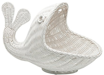 KOUBOO Rattan Whale Storage Basket, Wicker Storage Bin, Whale shaped, Bedroom Basket, Ocean Themed Basket, Home Organizer, White