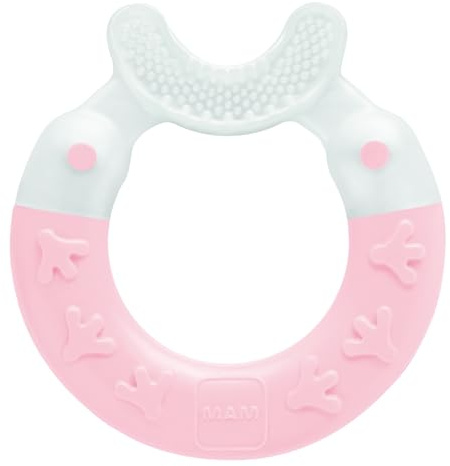 MAM Mordedor, a partir de 3 Meses, Alivio Instantáneo a la Dentición, Limpia los Primeros Dientes, Ligero y Fácil de Agarrar, Fácil de Limpiar, Rosa, Pack de 1