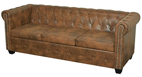 Tidyard Chesterfield Sofa 3-Sitzer Lounge Ledersofa Couch Sofagarnitur Vintage Couch Bürosofa Polstermöbel Stilsofa Couchgarnitur Polstersofa Kunstleder Braun