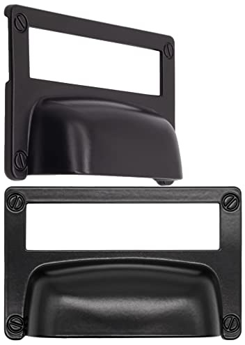 Fuxxer® Lot de 2 fenêtres d'étiquette, poignées en métal, aspect vieilli noir, 81 x 50 mm