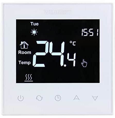 Wengart Controlador de termostatos de calefacción por Suelo Radiante programable con Pantalla táctil LCD WG505, AC230V 16A para calefacción por Suelo Radiante eléctrica Color Negro