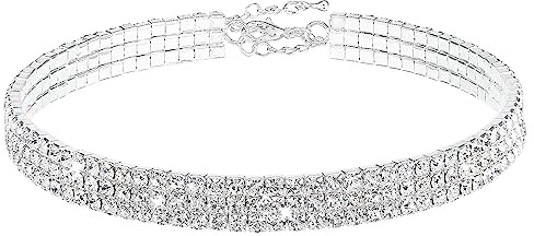 Yolev Collier Ras Du Cou Femme avec Strass à 3 Rangs Collier Argent avec Diamants Choker en Cristal Etincelant Bijoux Accessoires de Fête de Bal Collier Strass Femme et Fille