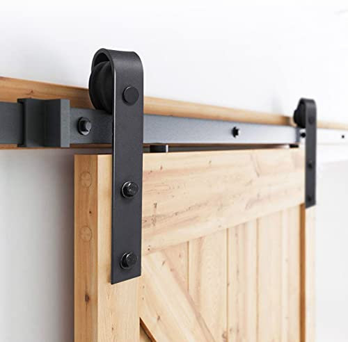 Joparri Kit de ferrures de porte coulissantes183 cm, Système de porte coulissante, Rail de suspension en acier au carbone avec roulettes et rail pour porte coulissante, Rectangulaire