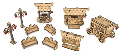 TowerRex Medieval Street D&D Terrain, Furniture Scatter Terrain for 25mm 32mm 28mm Miniatures, Wargaming Tabletop Battle Mat, DND Accessories for Dungeons & Dragons, Pathfinder, Warhammer