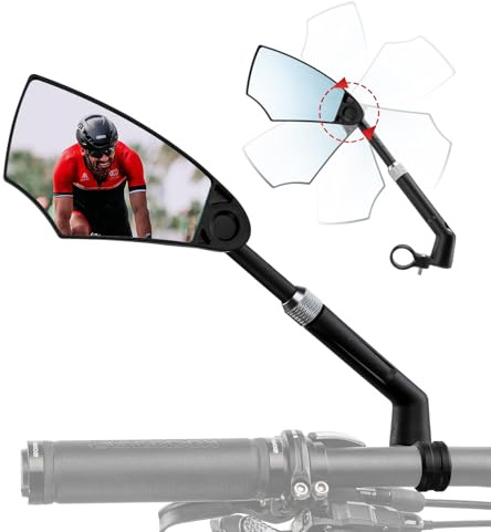 ROCKBROS Bicycle Mirror 360°Rotatable and Foldable Bicycle Rear View Mirror for MTB, Racing Bikes, E-bikes, Electric Scooters, Handlebar Diameter of 20-23 mm, Impact-Resistant Real Glass