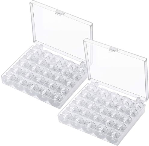 Pizsieat 50 Stück Spulen Nähmaschine Unterfadenspulen Kunststoff Garnspulen Nähmaschine mit Transparent Spulenbox für Gängige Spule Nähmaschine