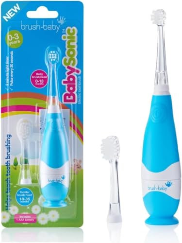 Brush-baby BabySonic Elektrische Zahnbürste für Kleinkinder, extra weiche Borsten, 2-Minuten-Timer und LED-beleuchteter Zahnbürstenkopf für Kinder von 0–3 Jahren, Babyblau