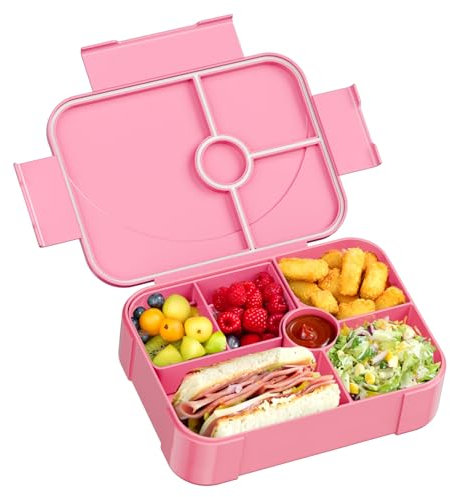 LEIKEEGO Brotdose Kinder mit Fächern Auslaufsicher Lunchbox Kinder Brotdose Kinder für Mädchen & Jungen, Jausenbox Kinder für Kindergarten & Schule (Rosa)