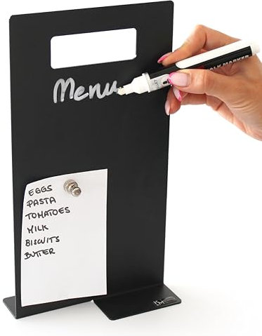 KalaMitica - Lavagna Magnetica da Tavolo Formato A5-15x27 cm - Lavagna Nera Bifacciale, Scrivibile e Cancellabile - Espositore da Banco, Porta Menù per Ristorante, Bar, Negozio