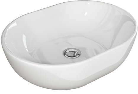 LEMONBATH Lavabo Ovalado Encimera Blanco Brillo - Medidas 48 x 35 x 14 cm - Lavabo Cerámica Moderno