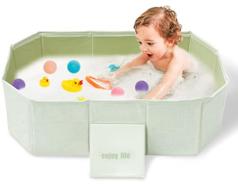 Baby Badewanne Faltbare, Große Kleinkindbadewanne mit 5 Kugeln 2 Enten Integrierte Badewanne Kinder mit Ablassschraube, Tragbares Duschbecken Integrierte Babywanne für Kinder von 0-8 Jahre