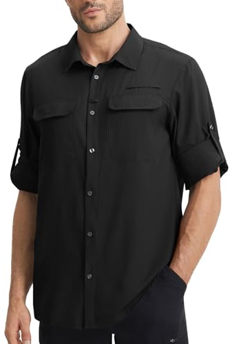 baleaf Tee Shirt Manche Longue Homme, Anti UV UPF 50+ Chemise Longues pour Randonnée Pêche Course Transpiration Protection Solaire avec Design Fonctionnel