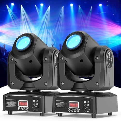 Mini 50W Cabeza Móvil LED Foco Luces de Escenario, RGBW Luz de Discoteca con 8 Patrones 8 Colores Efectos de Iluminación Wash Focus Control de Sonido DMX512 para KTV Bares DJ Fiesta 2 unidades