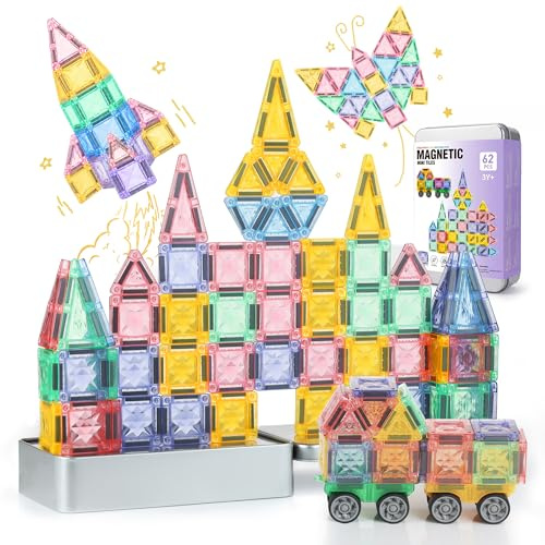 GAGAKU Mini mattoncini magnetici da costruzione 63 pezzi piastrelle magnetiche per bambini giocattoli magnetici per bambini a partire da 3 4 5 6 anni ragazzi ragazze bambini giocattoli sensoriali