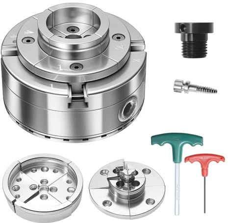 VEVOR 4 Inch Wood Lathe Chuck, 4-Jaw, Self-Centering Wood Turning Chuck Set with 1 x 8TPI Thread & Adapter, Round Jaws, Step Jaws, Thickened Nickel-Plated, High-Hardness Steel, for Woodworking Lathe