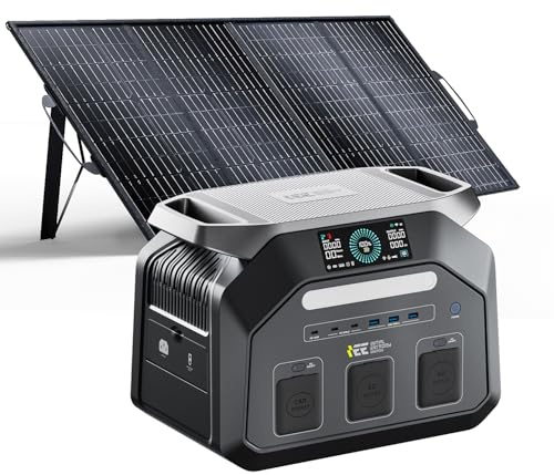 IEE 1800W Estación de Energía Portátil P1800 con 1 Panel 400W, Generador Solar 1024Wh, Batería LiFePO4, Carga Rápida 80% en 45min, APP, Power Station para Camping/Caravana/Emergencias