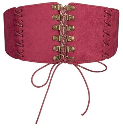 Korsettbälte för kvinnor, bantningsbälte, snörkedja, knuten, festtillbehör för flickor, Claret, Taille unique