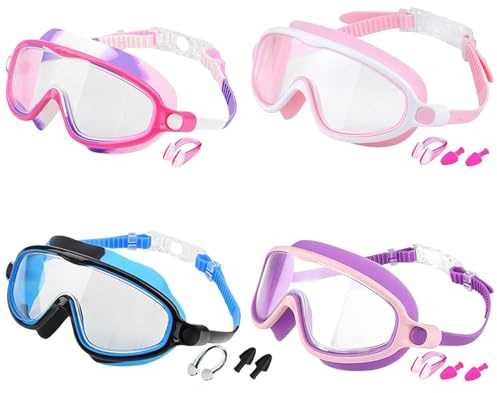 Barnsimglasögon Anti-Dim UV-Skydd Bred Sikt Simmask | med näsklämma och öronproppar justerbar rem inget läckage simglasögon för barn För Åldrar 3-14, Pojkar Och Flickor, ,
