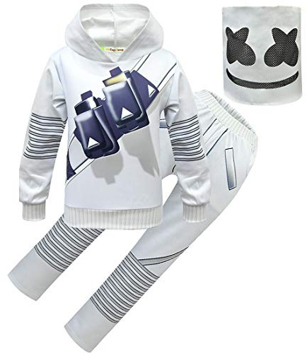 dgfstmd Tute da allenamento per bambini, DJ-Smiley, maschera facciale, divertente costume di Halloween/Cosplay, set di travestimento, Stile 2, 140 cm