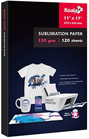 Koala Sublimation Paper 11x17 Inch 120gsm 120 Sheets, Apply for personalize Tumbler, Light Colored T-shirts and Other Sublimation Blanks, ONLY Compatible with Sublimation Ink