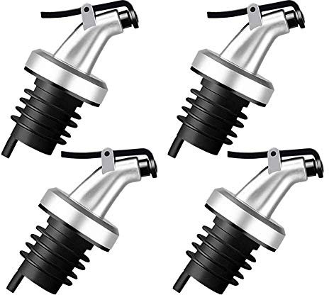 QNCIGER 4 Pcs Oil Pour Spouts, Olive Oil Bottle Dispenser with Leakproof Nozzle for Olive Oil, Wine, Vinegar, Soy Sauce, Oil Bottle Dispenser Kitchen Tools (Silver)