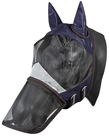 Pfiff 102947 Fly Protection - Maschera da mosche con protezione dai raggi UV, protezione naso blu, frangia
