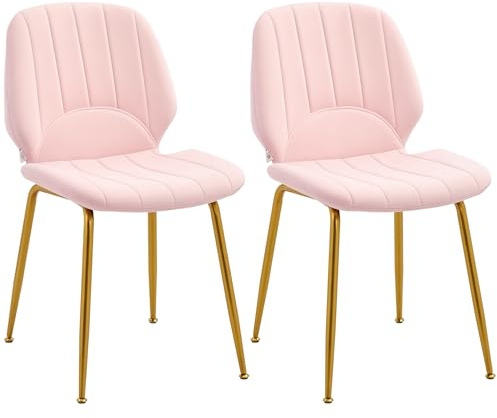 HOMCOM Modern Dining Chairs Set of 2, Velvet Upholstered Kitchen Chairs with Backrest, Padded Seat and Steel Legs, Pink