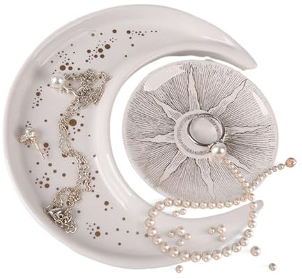 Biluer Piatto per Gioielli In Ceramica,Vassoio per Gioielli a Luna Vassoio Per Chiavi Ciotola dei Gioielli per Festa Della Mamma, Natale, Ringraziamento, Regalo di Compleanno per le Donne
