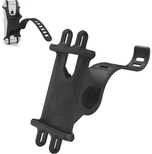 ZEACCT 1-Piece Bike Handlebar Phone Holder, Adjustable Silicone Bicycle Phone Mount with Rotatable Clip, Universal Motorcycle Mobile Strap, Compatible with All Smartphones