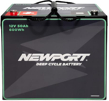 Newport 12V50Ah Deep Cycle Heavy-Duty Marine Battery, Lightweight & Sealed AGM, Trolling Motor Compatible