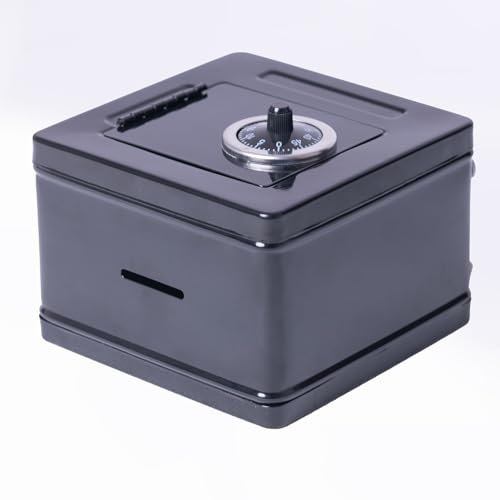 Geldkassette Aus Stahl, Geldbox Zahlenschloss, Abschließbar Tresor Trinkgeldkasse, Geeignet Als Spardose, kleiner Safe, Tresor，13.5 X 13.5 X 9.5cm (Schwarz)