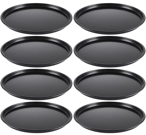 VIDETOL 8 Pack 10 Inch Pizza Trays for Oven Non Stick, Non-Stick Pizza Baking Pan, Carbon Steel Round Pizzas Oven Trays for Baking Pizzas, Black