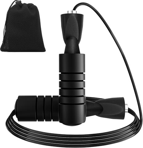 Euqvunn Springseil für Erwachsene Fitness - Verstellbares Seilspringen Mit Rutschfestem Schaumstoffgriff, Stahl Seil Lang Ohne Verheddern für Boxen, Workout, Fettverbrennung