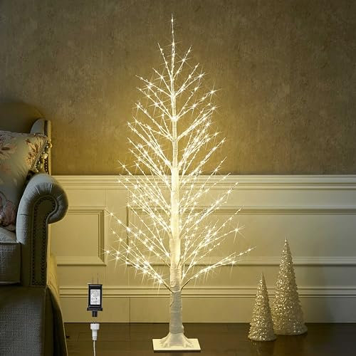 Hairui beleuchteter weißer Baum mit 450 LED Fairy Lights 4FT, alpiner Baum mit Lichtern Plug in für Indoor Outdoor Winter Home Weihnachtsferien Dekoration