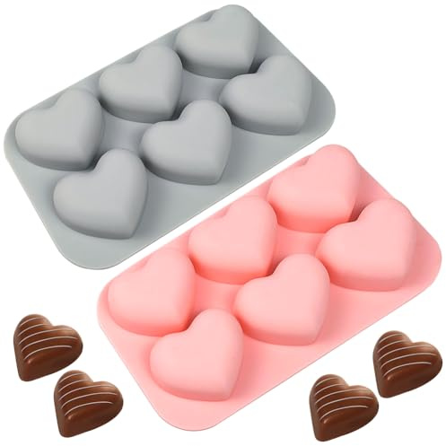 2 moldes de silicona con forma de corazón, mini forma de corazón, moldes para cubitos de hielo, moldes para caramelos, moldes de chocolate, moldes para velas DIY para accesorios de repostería (rosa