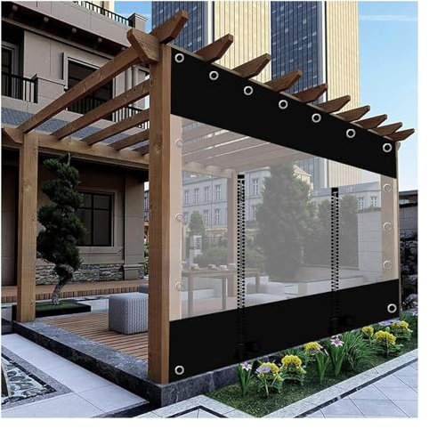 Lona de PVC transparente para exteriores, para pérgola, cenador, patio, porche, garaje, lona transparente impermeable con paneles laterales con cremallera