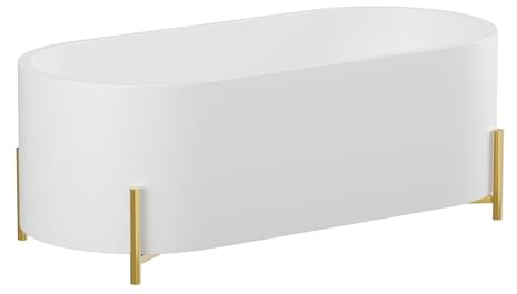 Vente-unique - Vasca da bagno freestanding ovale bianca con piedini dorati 160 x 73,5 x 59 cm - ALONSA