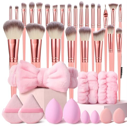 HGHDBT Set med 36 st rosa makeupborstar professionellt sminkkit multifunktionellt sminkverktygsset med ansikts- och sminktillbehör, foundation makeupborste kit öga och ansikte sminkborstar och verktyg