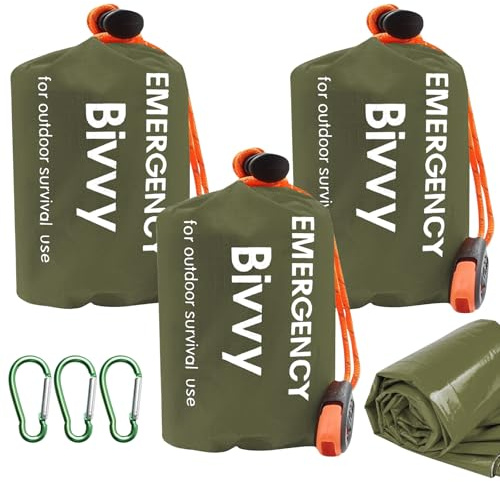 WIYETY 3 sacchi a pelo di emergenza: sacco a pelo impermeabile, con fischietto, ultraleggero e protezione dal freddo – verde