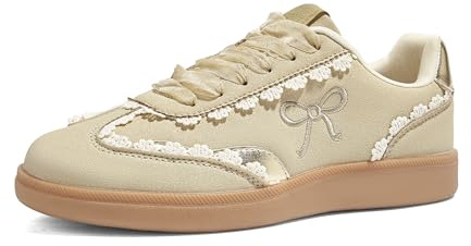 LUCKY STEP Spetsdetalj för kvinnor vardagliga sneakers organza band snörning mode vintage tuggummi sula trendiga söta skor