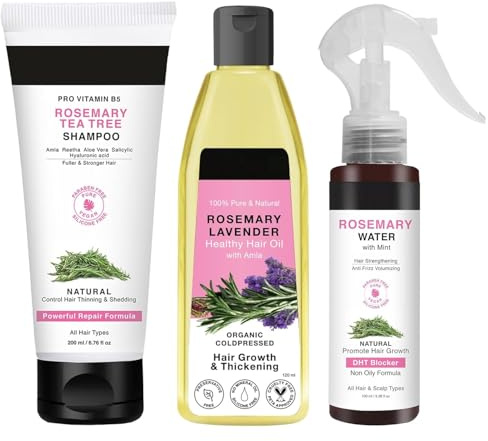 Rosemar.y Hair Growth Kit | Rosemar.y Lavender Hair Oil (120ml), Tea Tree Shampoo (200ml), Rosemary Water with Mint (100ml) | For Hair Growth, Hair Fall Control & Scalp Strength | Unisex