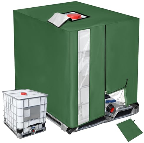 HOTUT IBC Cubierta para Depósito de Agua 1000L, 420D Funda Depósito Agua con Cremallera, Oxford Barrel Tanque Funda Protección Resistente Al Agua Antipolvo Anti UV Lluvia, 120 x 100 x 116 cm (Verde)