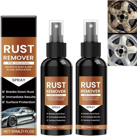 2PCS Rust Removal Spray,Rust Remover for Metal,Car Rust Remover Wheel Cleaner,Rust Converter for Car,Powerful & Multi-Purpose Rust Inhibitor,Multiple Surfaces Stain Cleaner,Water-Based Metallic Paint