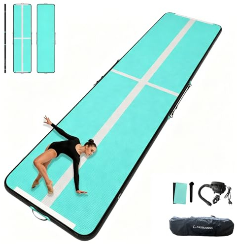 CASSILANDO Colchoneta inflable de gimnasia de aire de 10 pies, 13 pies, 16 pies, tapete de entrenamiento de 4 pulgadas de grosor con bomba eléctrica para uso doméstico/gimnasio/yoga/entrenamiento al