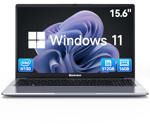 Blackview 15,6 Zoll Laptop, N150(Besser N95/N97) bis zu 3.6GHz, 16GB RAM 512GB SSD Notebook für Unternehmen Studierende, FHD IPS Display, Augenschutz, 100W Typ-C, 4K HDMI, Bluetooth, WiFi 5, QWERTY