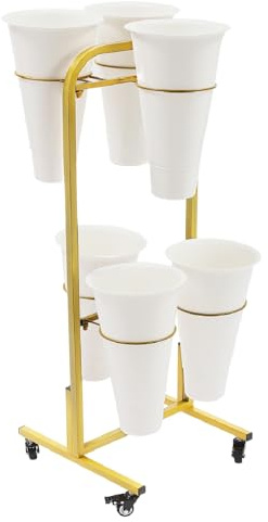 haohang Carrello portafiori a 2 Ripiani con 6 secchi, Supporto Mobile in Metallo con Ruote per Interni ed Esterni, Giardino, Patio, Balcone, Negozio di Fiori(White)