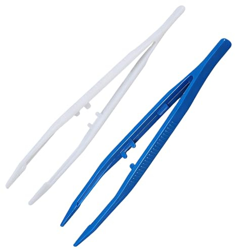 Solvind 2 Pcs Reptile Feeding Tweezers, White Blue Food Grade Plastic Tongs with Rounded Tip, Anti-Slip Long Handle Feeding Tools for Snakes, Lizards, Tortoises, Geckos, Bearded Dragons, Chameleons