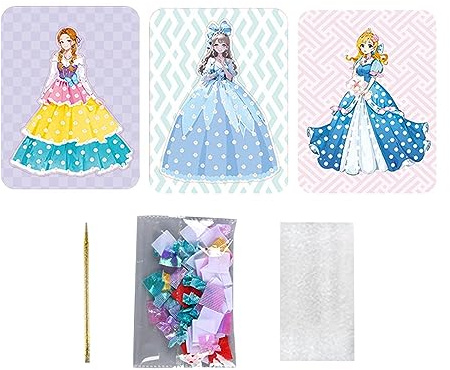 Ysyqkn 3 Pièces Panneaux de Dessin à Piquer DIY Ensemble Créatif Déguisement Princesse Livre Activité Papier Bricolage Jeu Éducatif pour Enfants, style c