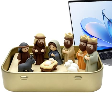 laxreheye liten krubbstaty 3D-tryckta religiösa figurer i | Julkrubbfigurer som dekoration för skrivbord, hem, bokhylla, öppen spis, inomhus